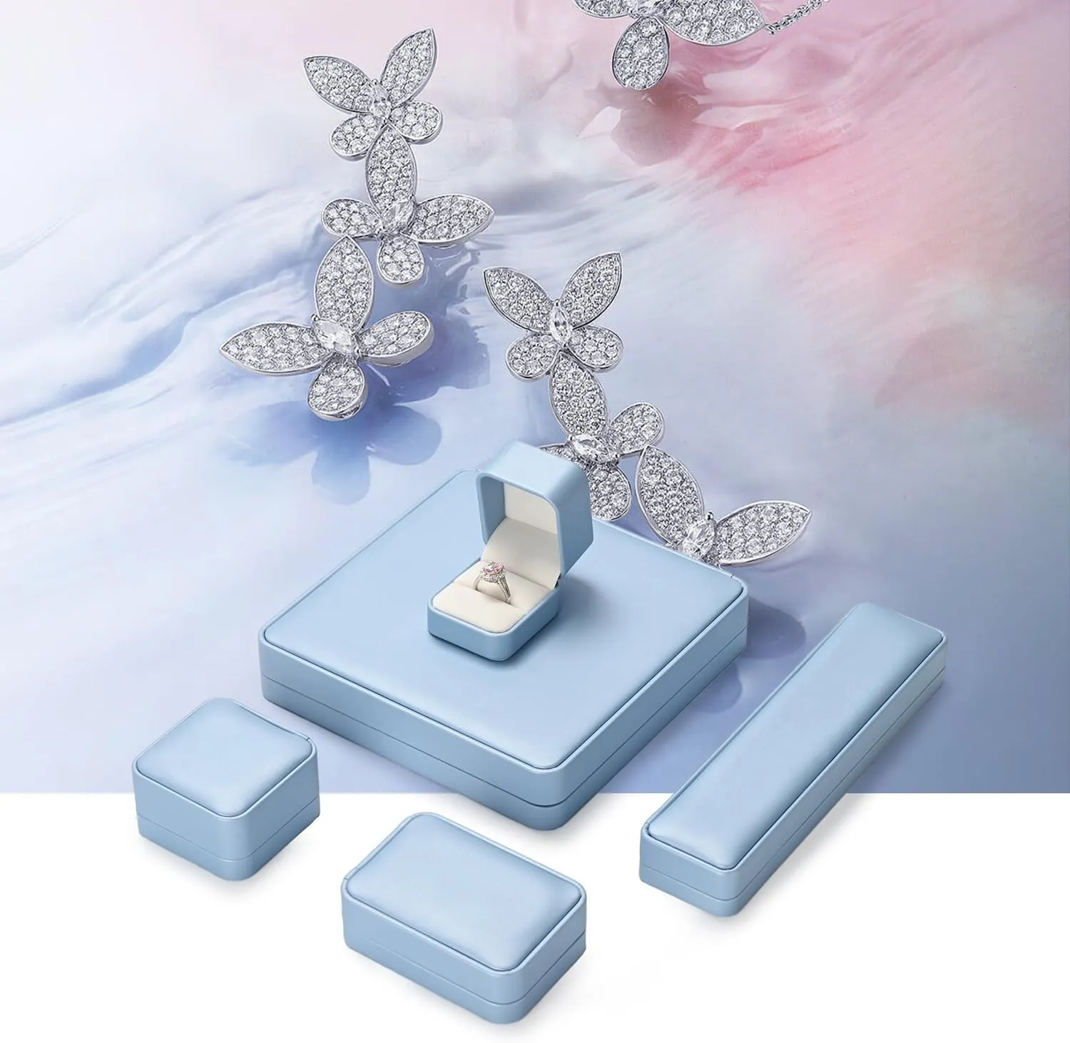 PU Leather Small Jewelry Gift Box for Bracelet Blue Jewelry Bracelet Bangle Gift Box