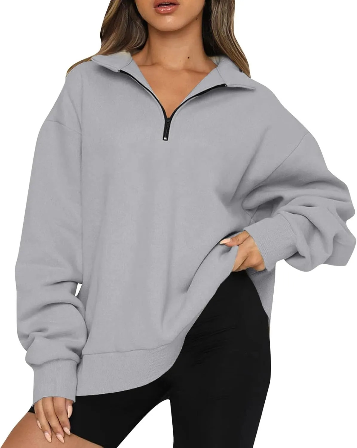 Quarter Zip Pullover for Women Fall Long Sleeve Sweaters Drop Shoulder Y2k Half Zip Blouses Casual Sweatshirt