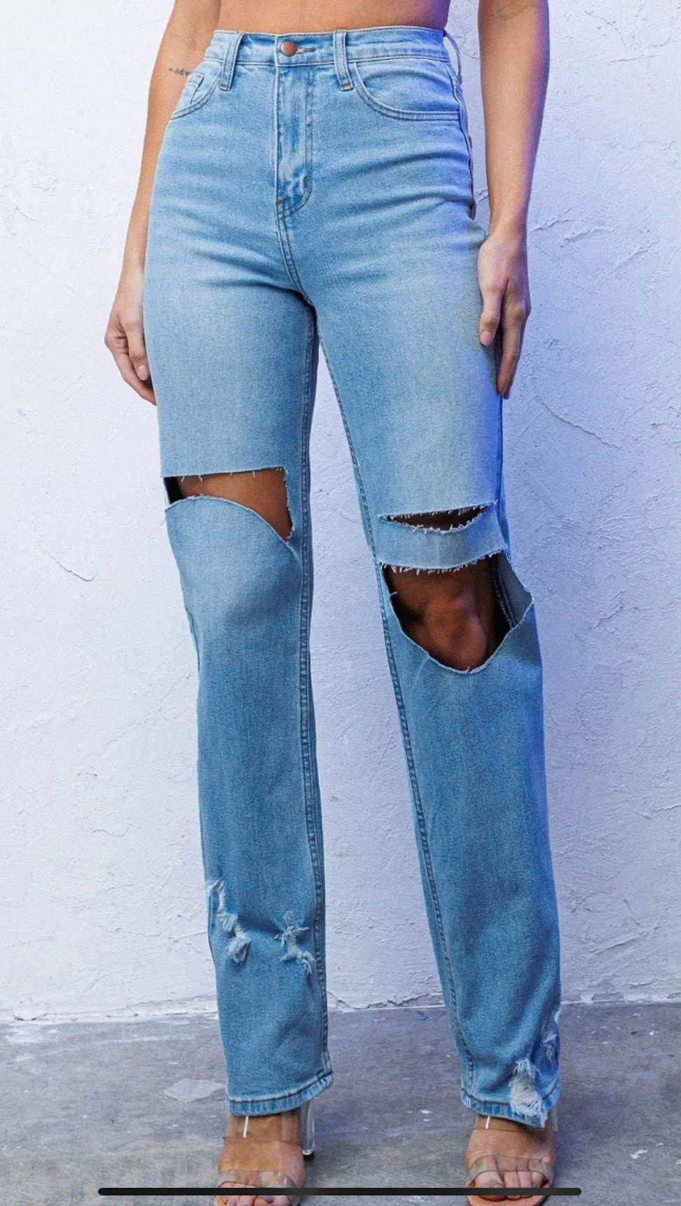Relaxed and distressed jeans