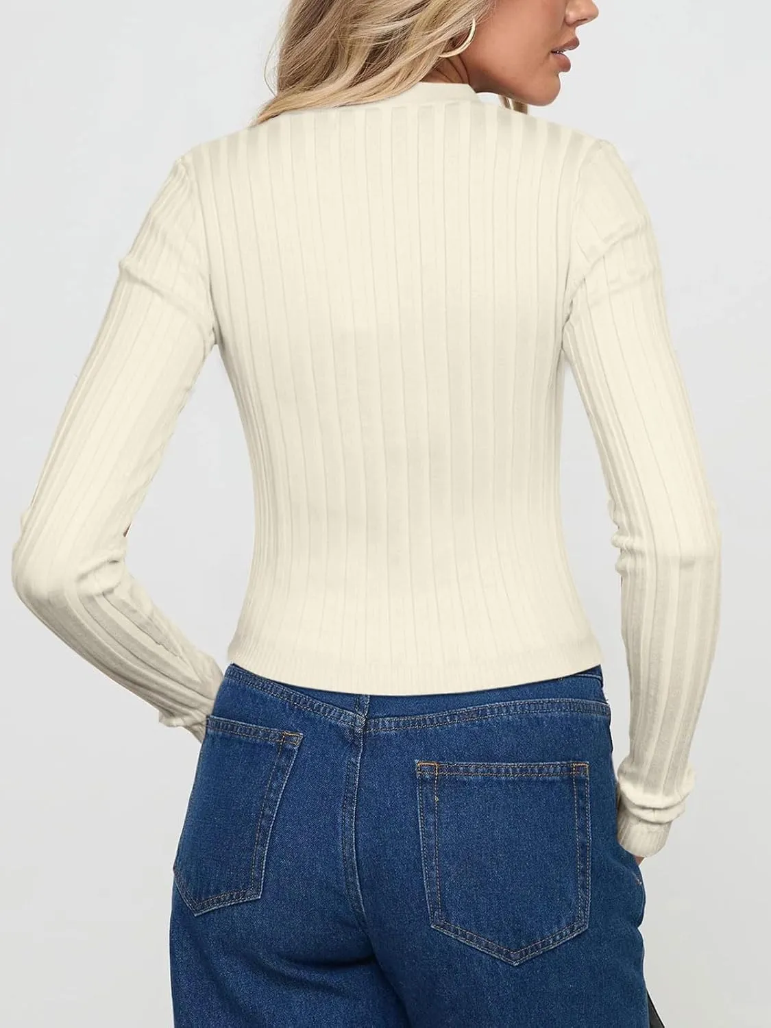 REORIA Women's Trendy V Neck Open Front Lightweight Button Down Knit Cardigan Long Sleeve Cropped Sweaters Fall Outfits