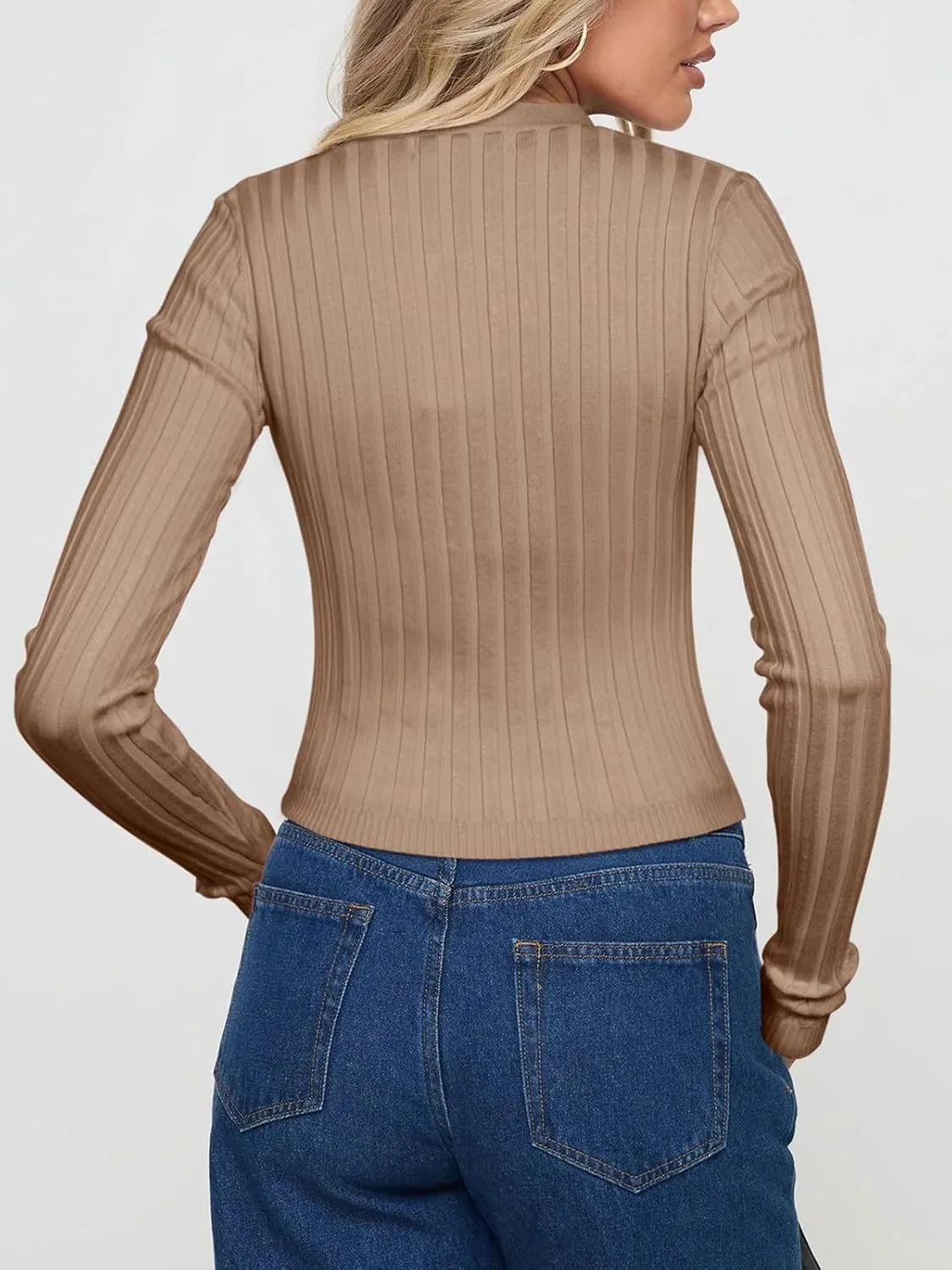 REORIA Women's Trendy V Neck Open Front Lightweight Button Down Knit Cardigan Long Sleeve Cropped Sweaters Fall Outfits