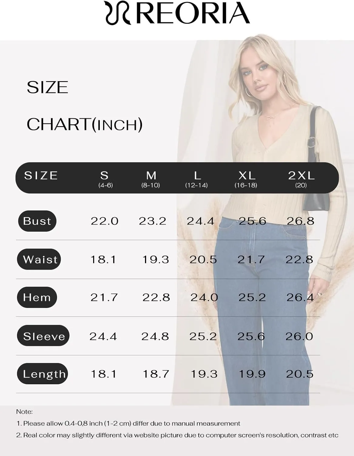 REORIA Women's Trendy V Neck Open Front Lightweight Button Down Knit Cardigan Long Sleeve Cropped Sweaters Fall Outfits