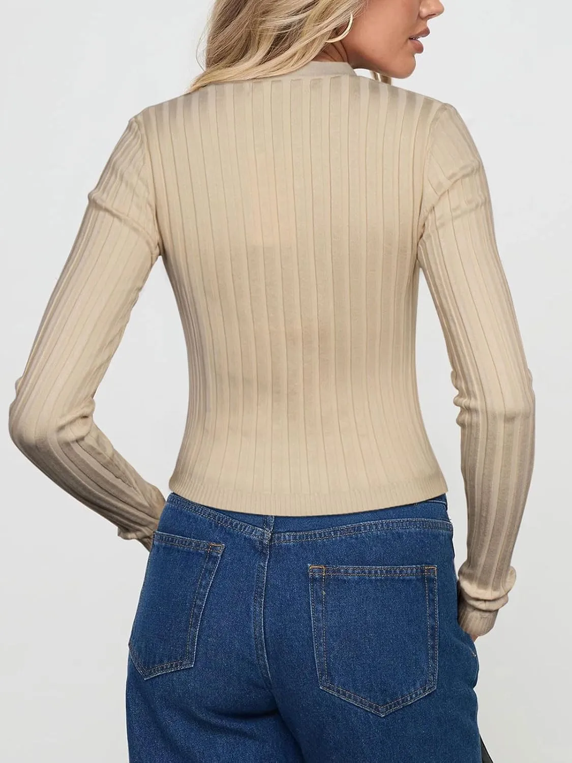 REORIA Women's Trendy V Neck Open Front Lightweight Button Down Knit Cardigan Long Sleeve Cropped Sweaters Fall Outfits