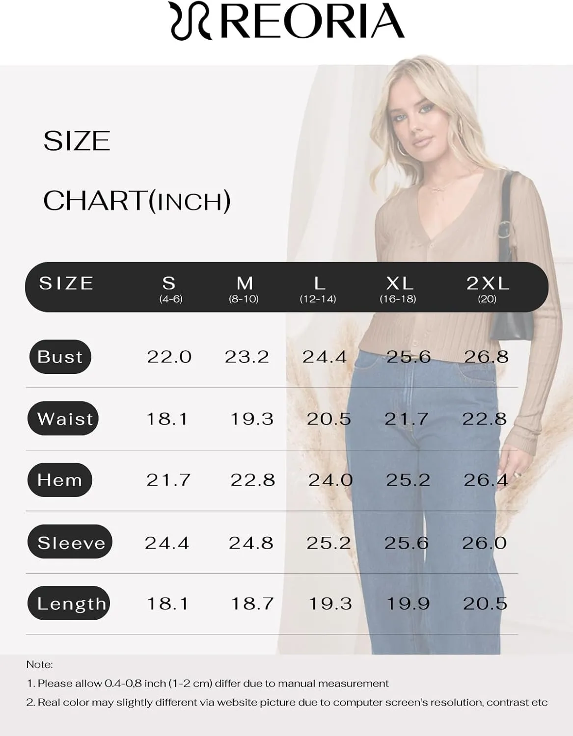REORIA Women's Trendy V Neck Open Front Lightweight Button Down Knit Cardigan Long Sleeve Cropped Sweaters Fall Outfits