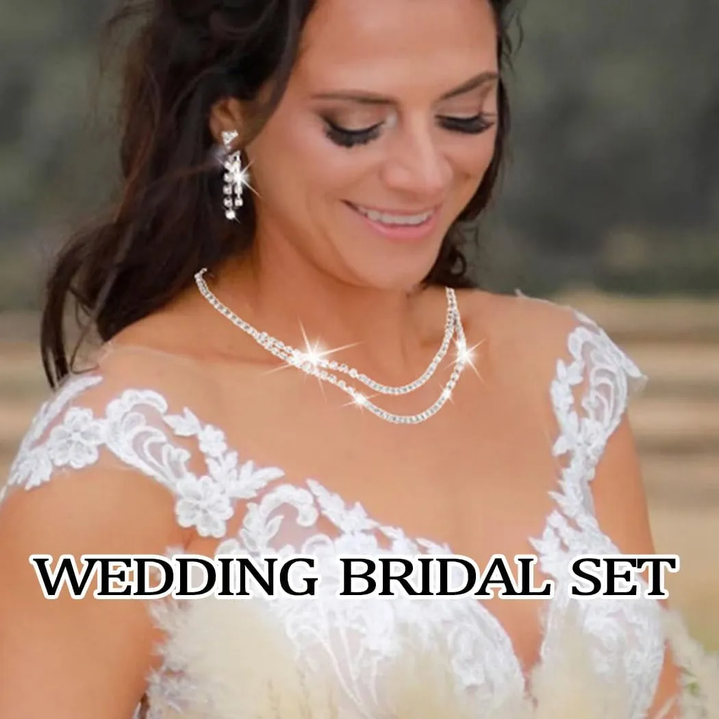 Rhinestone Wedding Jewelry Set Silver Bridal Wedding Set Crystal Necklace Jewelry Set for Women