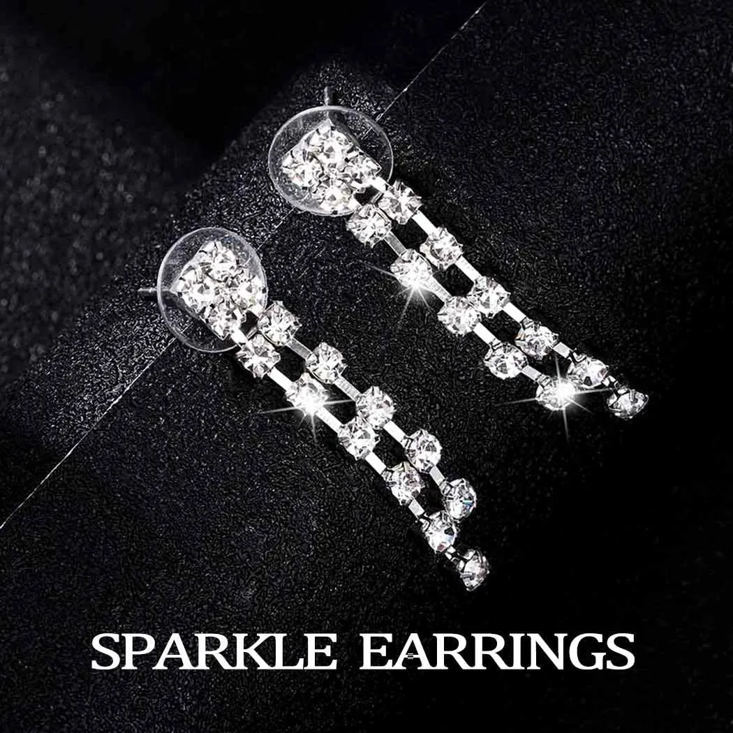 Rhinestone Wedding Jewelry Set Silver Bridal Wedding Set Crystal Necklace Jewelry Set for Women