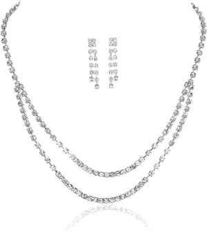 Rhinestone Wedding Jewelry Set Silver Bridal Wedding Set Crystal Necklace Jewelry Set for Women