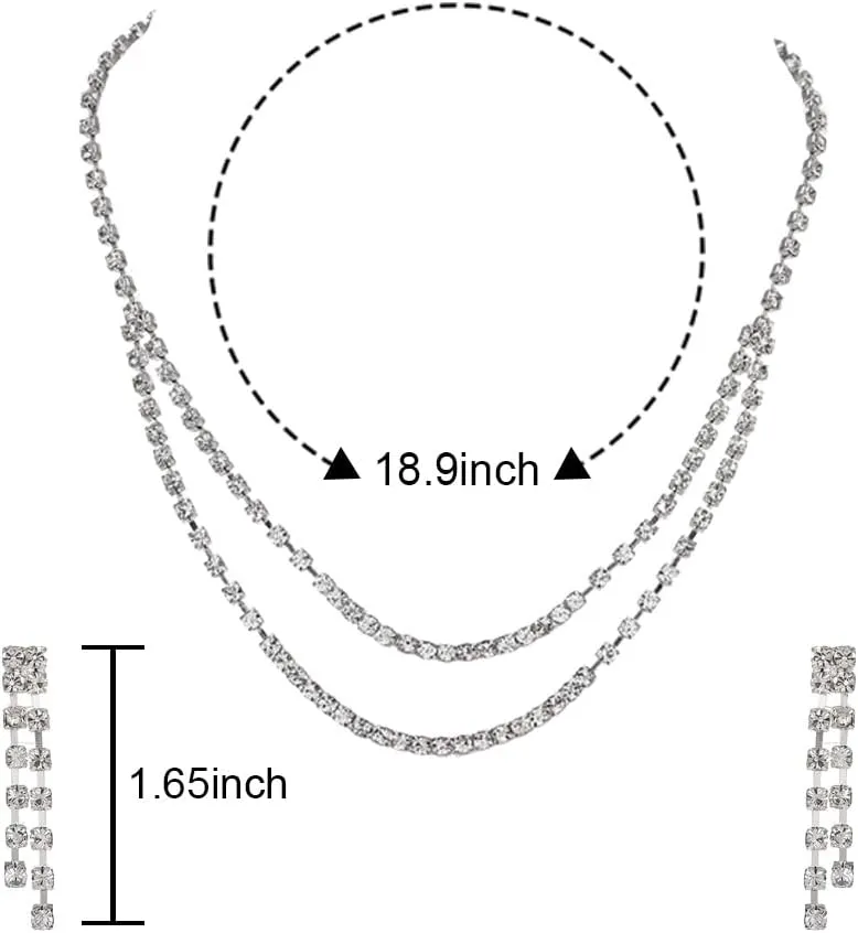 Rhinestone Wedding Jewelry Set Silver Bridal Wedding Set Crystal Necklace Jewelry Set for Women