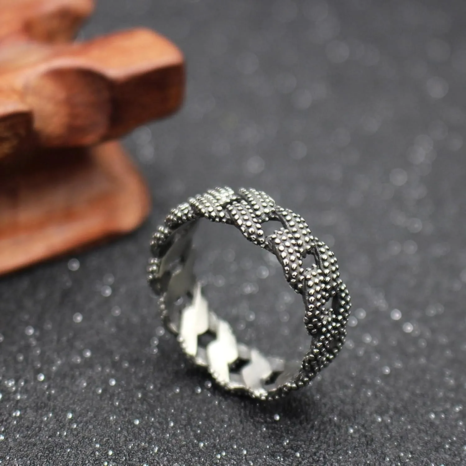 Ring Jewelry Accessories, Vintage Engagement Rings Vintage Dot Chain Ring Stainless Steel Mens Jewelry