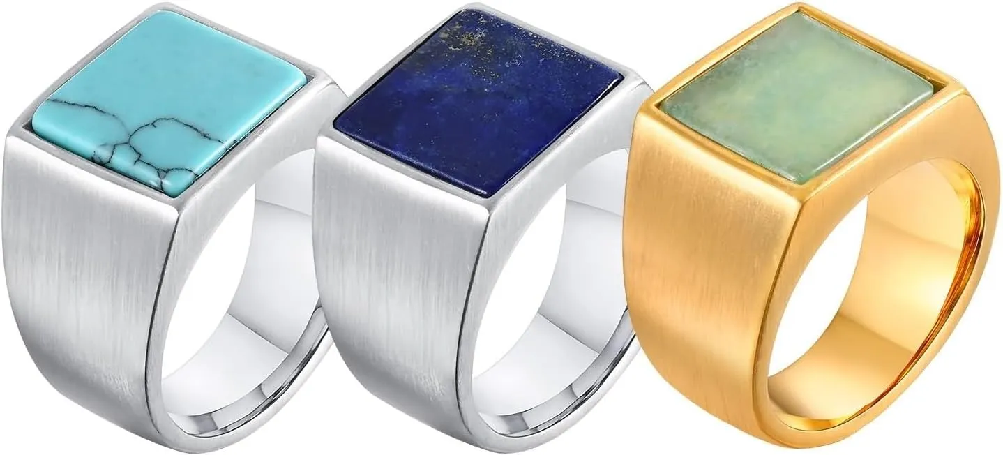 Rings Jewelry Men, Stainless Steel Ring Set Men Square Signet Jewelry Sets for Women