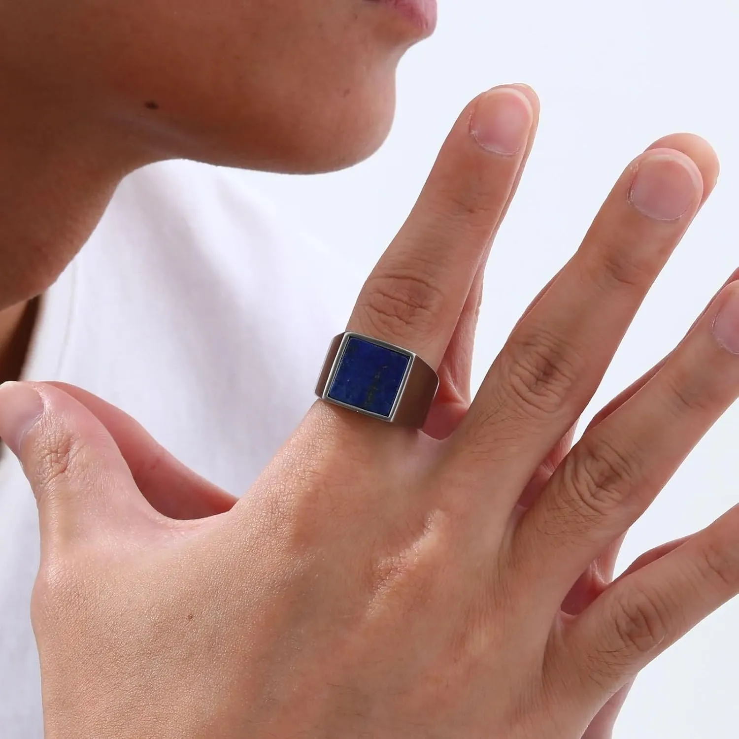 Rings Jewelry Men, Stainless Steel Ring Set Men Square Signet Jewelry Sets for Women