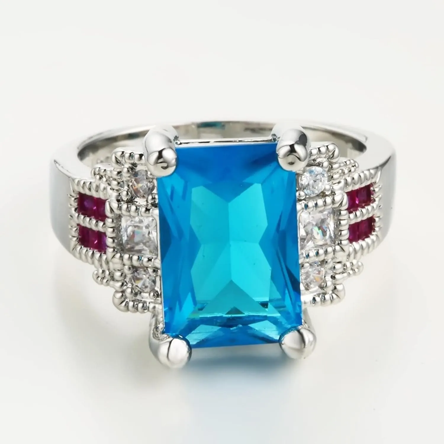 Rings Jewelry Women, Cute Ring for Women with Rectangle Blue Cubic Zirconia Womens Jewelry