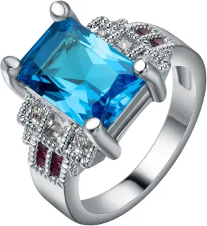 Rings Jewelry Women, Cute Ring for Women with Rectangle Blue Cubic Zirconia Womens Jewelry