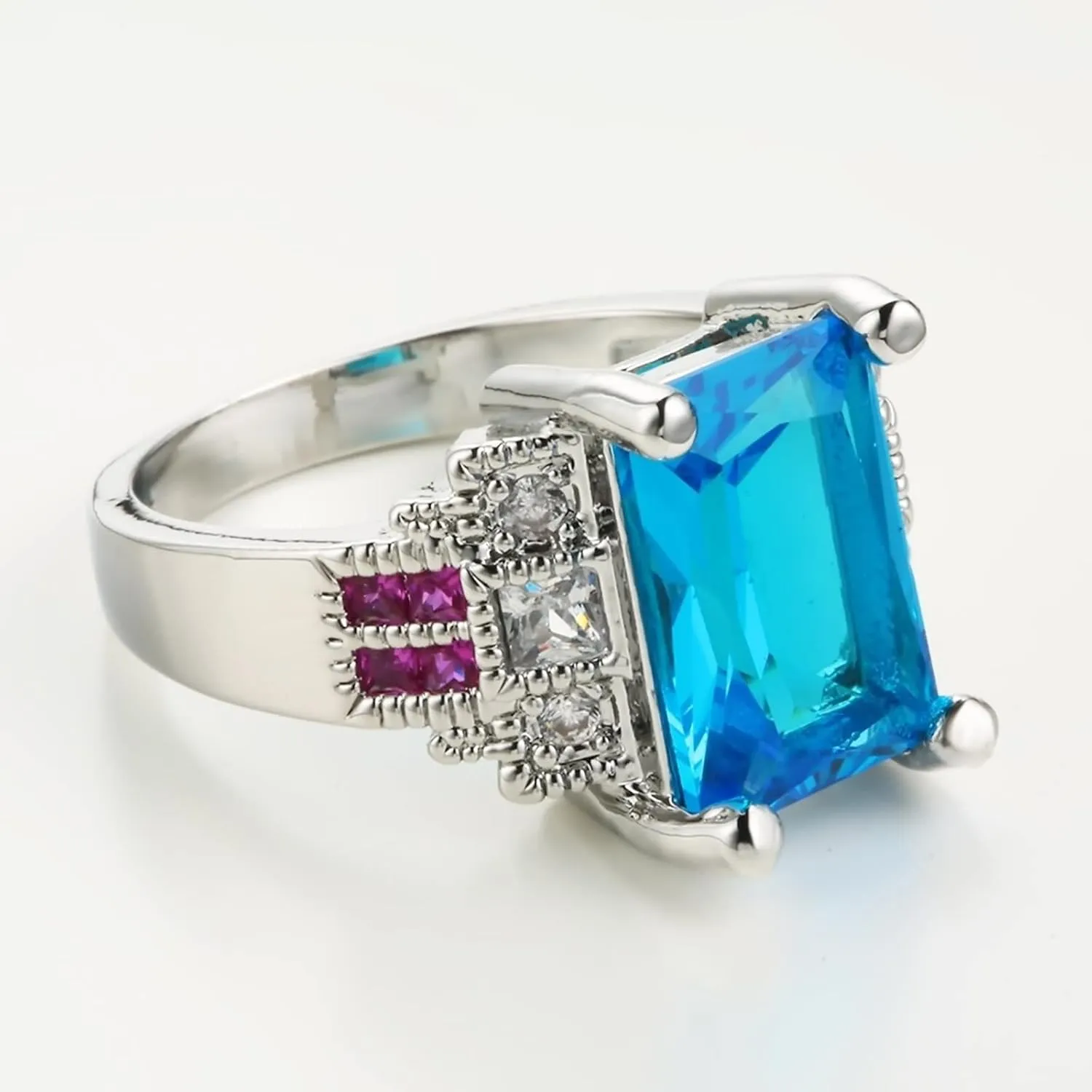 Rings Jewelry Women, Cute Ring for Women with Rectangle Blue Cubic Zirconia Womens Jewelry