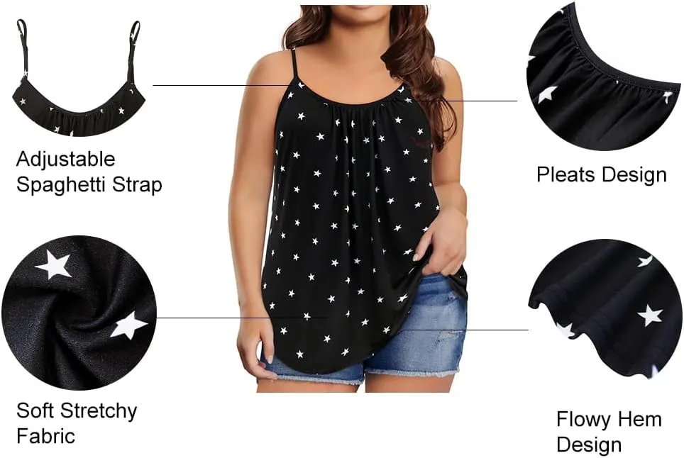 RITERA Women's Plus Size Tank Tops Flowy Tops Adjustable Strappy Loose Shirts XL-5XL