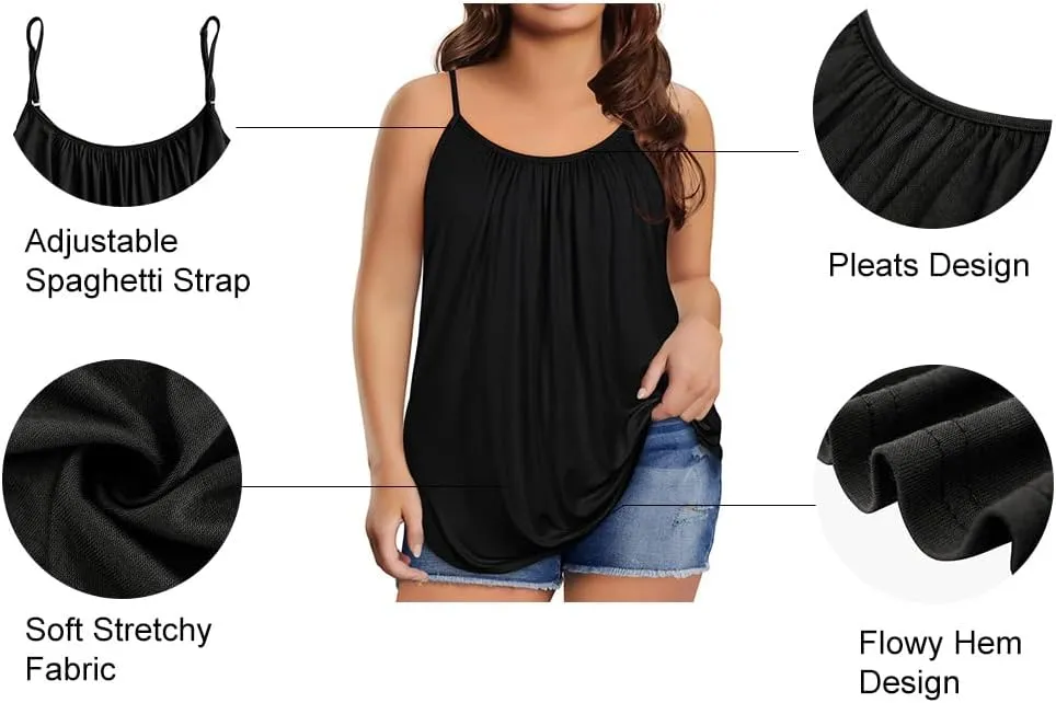 RITERA Women's Plus Size Tank Tops Flowy Tops Adjustable Strappy Loose Shirts XL-5XL