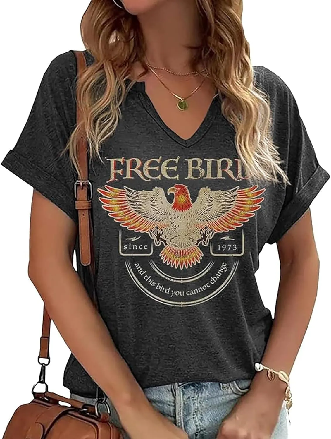 Rock Band T-Shirt for Women V-Neck Country Music Short Sleeved Shirt Retro Nashville Guitar Graphic Hollowed Tee Tops