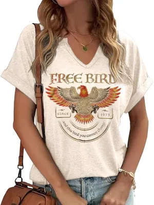 Rock Band T-Shirt for Women V-Neck Country Music Short Sleeved Shirt Retro Nashville Guitar Graphic Hollowed Tee Tops
