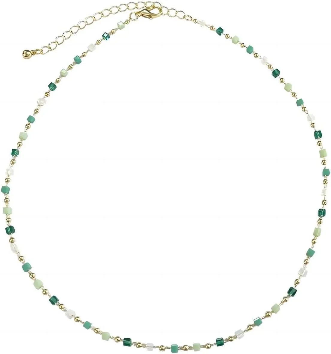 Rrdaily Green Beaded Choker Necklaces for Women, Boho Beach Necklaces Summer Surfer Fine Bead Necklaces Beachy Jewelry Prom Party Holiday Gift