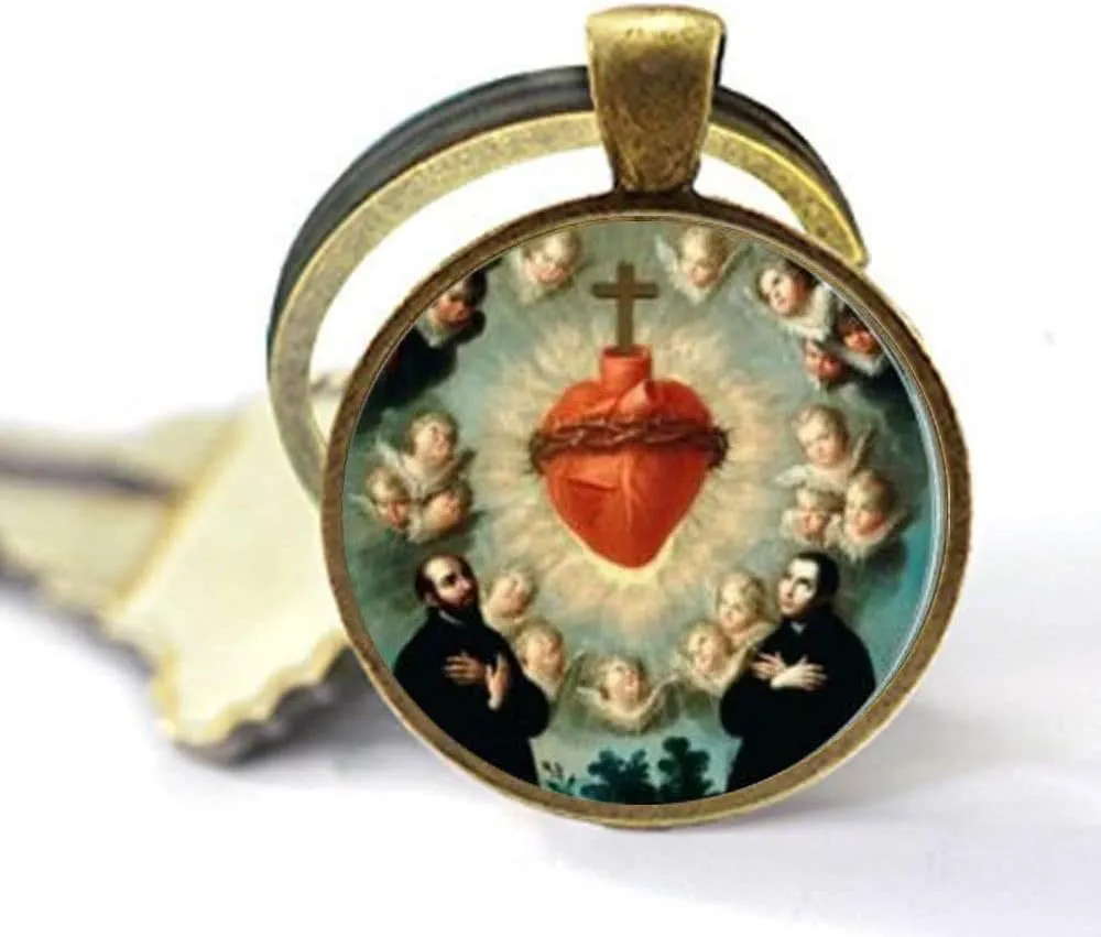 Sacred Heart Keychain Religious Spiritual Catholic Religion Jesus Faith Jewellery Jewelry Glass Photo Jewelry