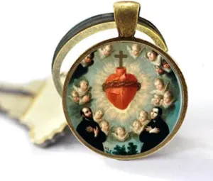 Sacred Heart Keychain Religious Spiritual Catholic Religion Jesus Faith Jewellery Jewelry Glass Photo Jewelry