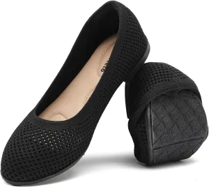 Saidoteto Women's Ballet Flats,Comfortable Round Toe Slip-On Walking Flat Shoes Elastic Knit Dress Shoes for Office & Casual Wear. Black Size 9.5 WFT240810-02