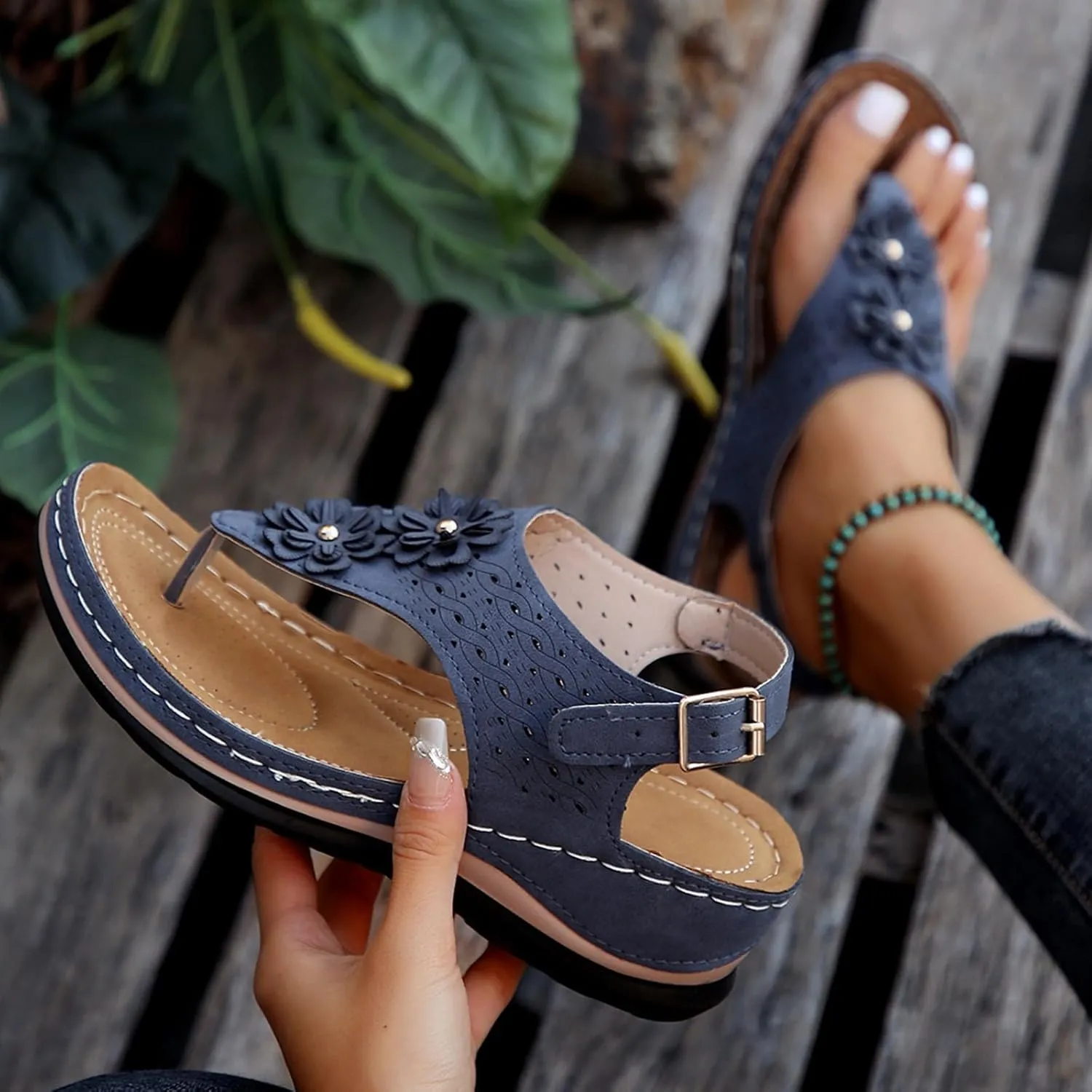 Sandals For Women Comfort Walking Width Casual Summer Slide Shoes Beach Flat Slip On Sandles Womens Orthopedic Shoes