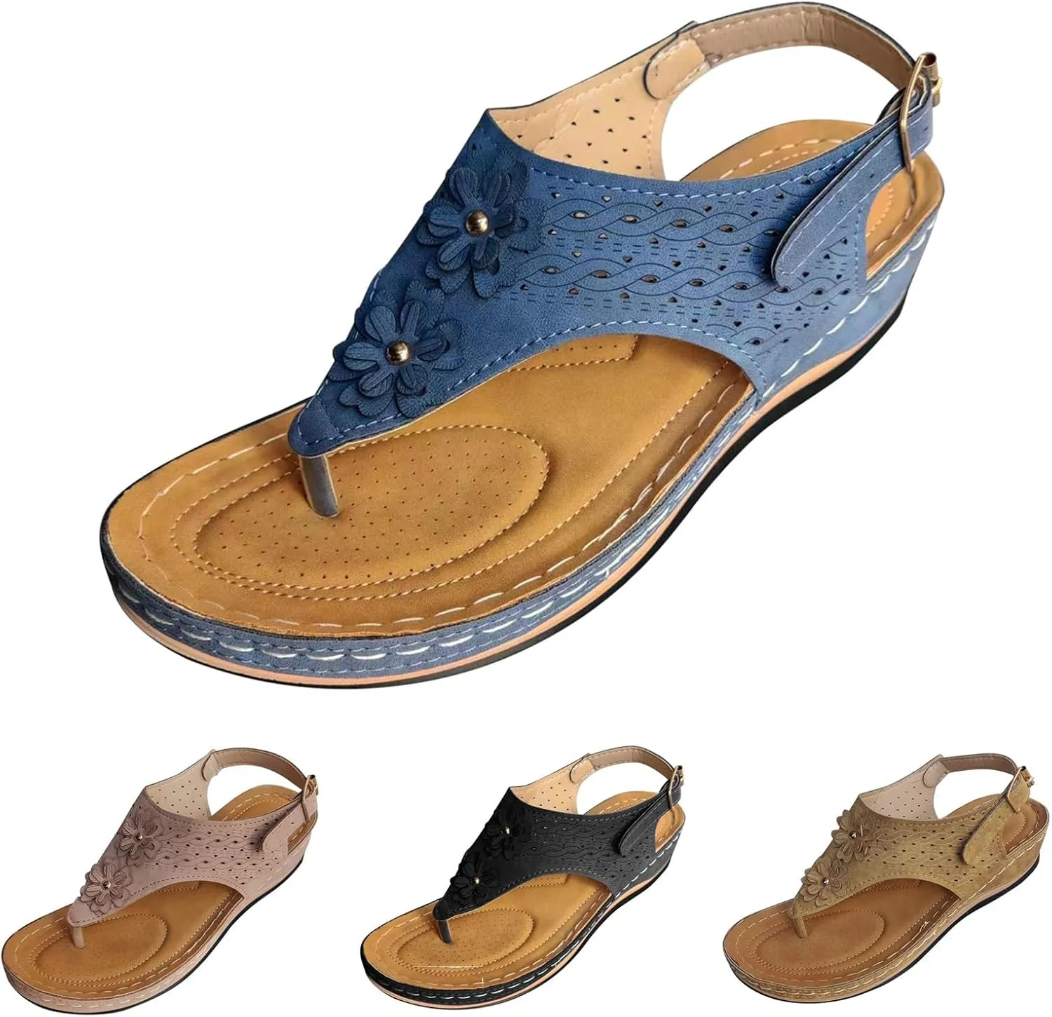 Sandals For Women Comfort Walking Width Casual Summer Slide Shoes Beach Flat Slip On Sandles Womens Orthopedic Shoes