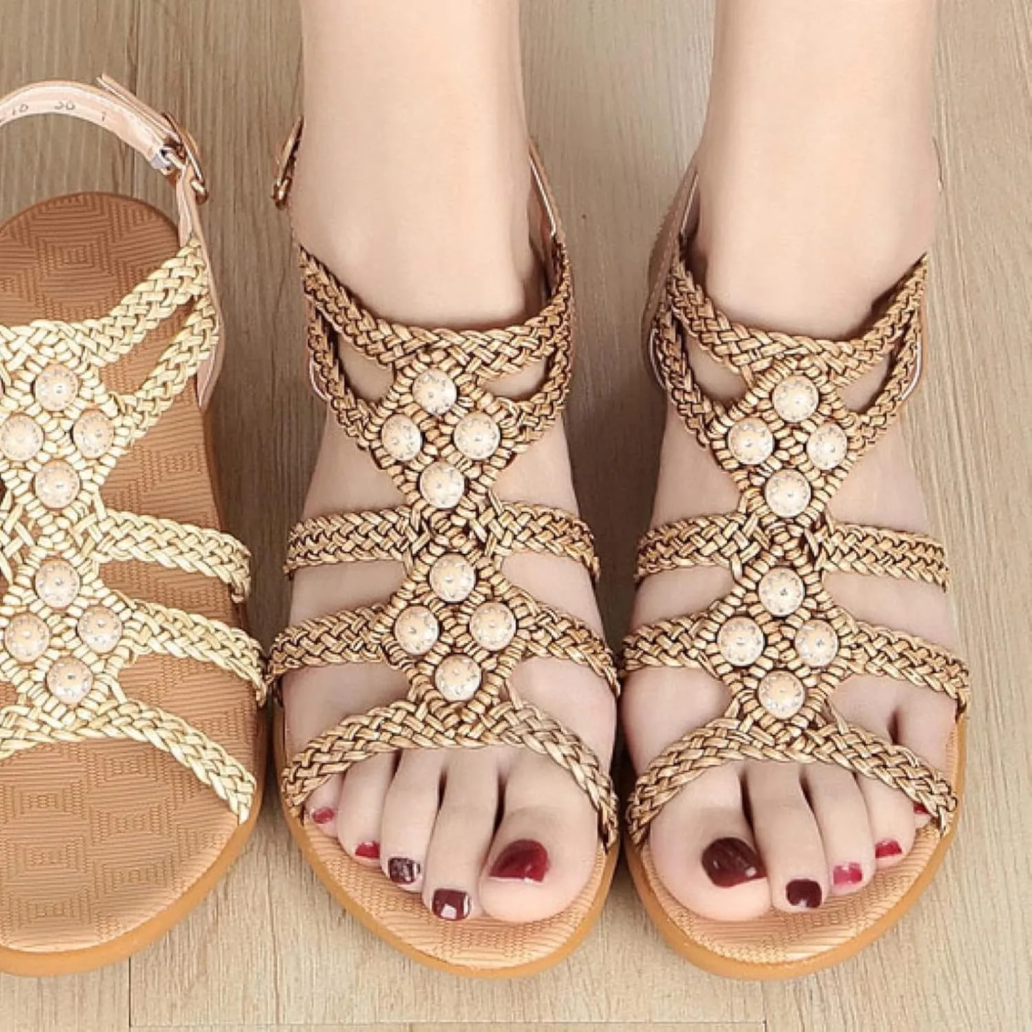 Sandals Women's Dress Summer Open Toe Woven Strap Sandals Wedge Ankle Orthopedic Sandals