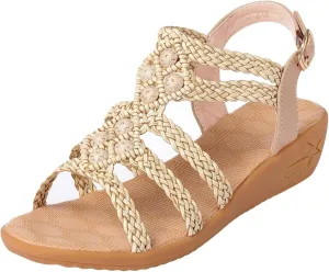 Sandals Women's Dress Summer Open Toe Woven Strap Sandals Wedge Ankle Orthopedic Sandals