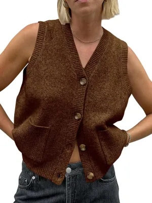 Saodimallsu Womens Sleeveless Sweater Vest Button V Neck Knit Trendy Casual Summer Cardigan with Pockets