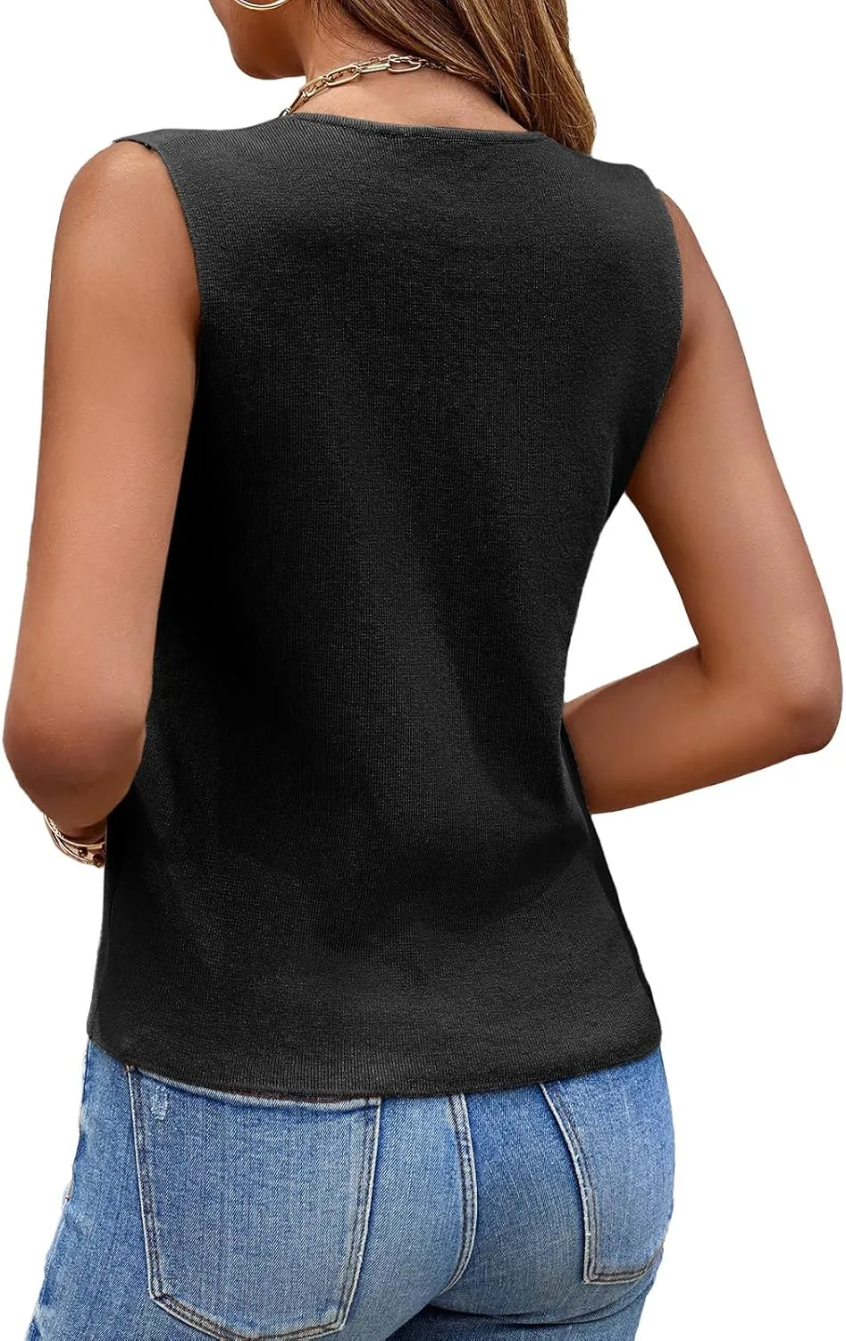 Saodimallsu Womens Sleeveless Sweater Vest Knit V Neck Button Fashion Casual Loose Spring Summer Waistcoat Cardigan