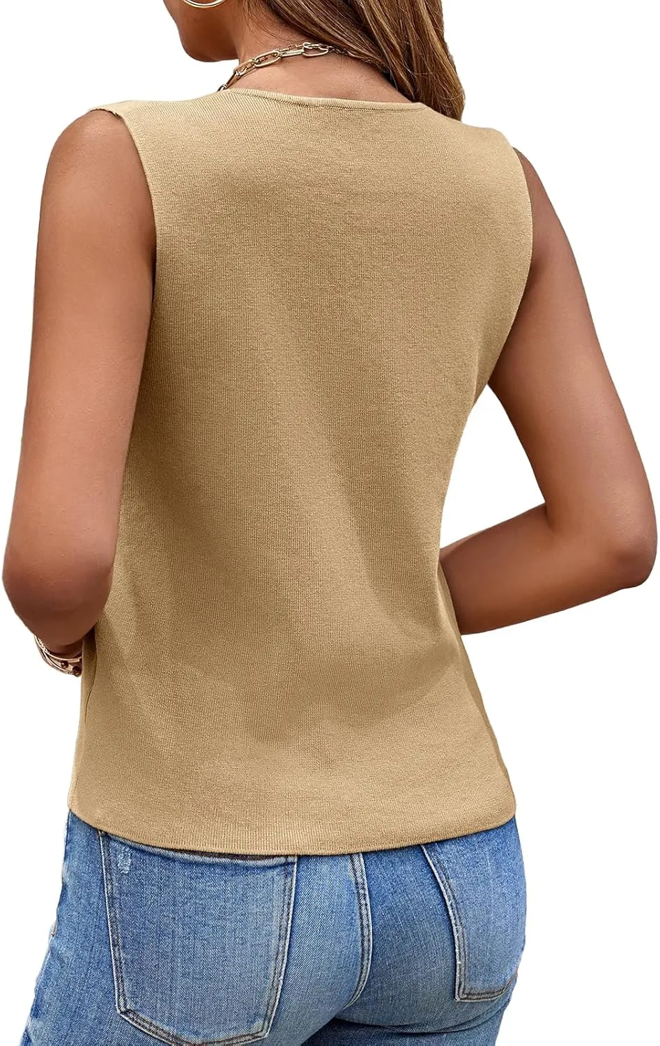 Saodimallsu Womens Sleeveless Sweater Vest Knit V Neck Button Fashion Casual Loose Spring Summer Waistcoat Cardigan