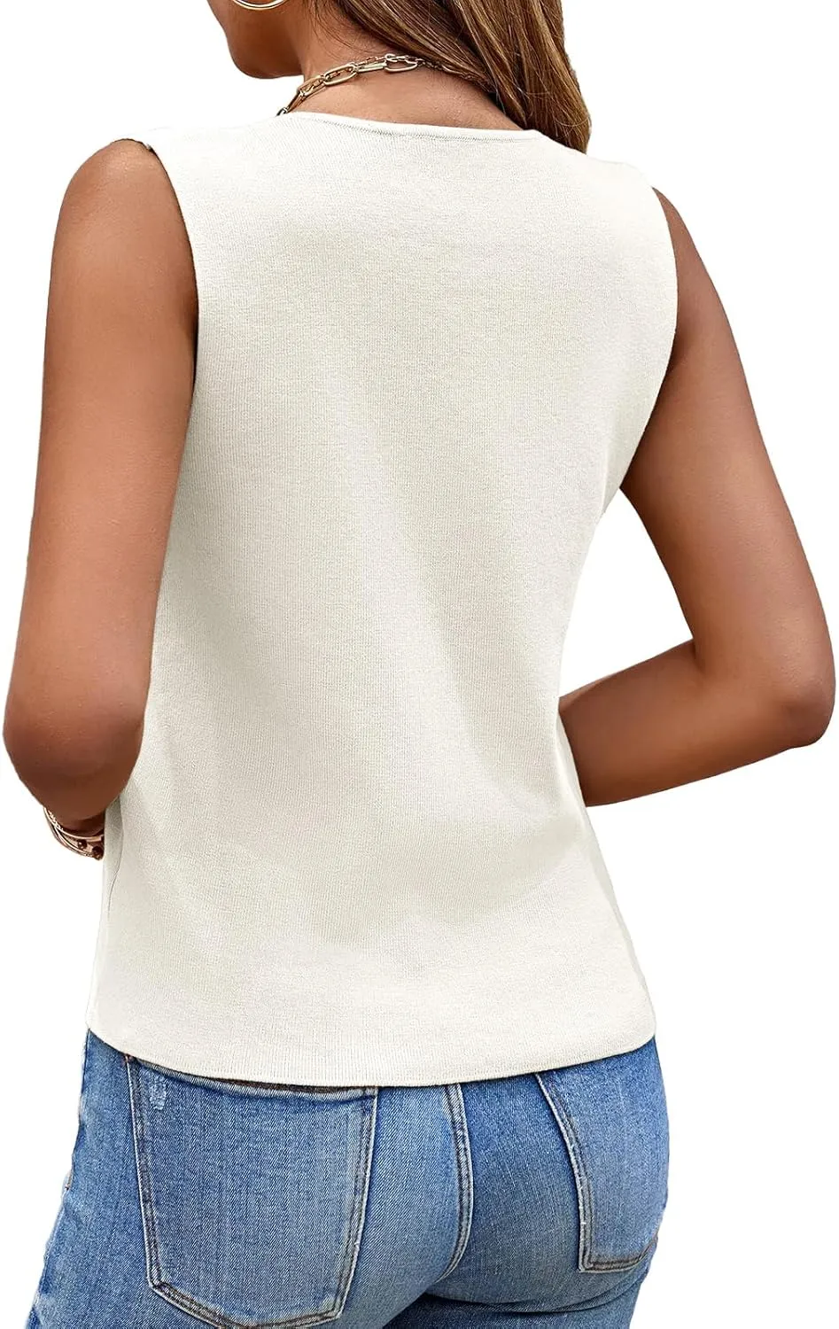 Saodimallsu Womens Sleeveless Sweater Vest Knit V Neck Button Fashion Casual Loose Spring Summer Waistcoat Cardigan