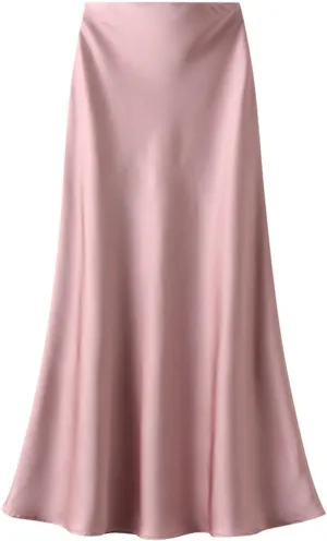 Satin Midi Skirts for Women High Waisted Elegant Dress Casual Spring Skirt Elastic Waist and Flowy A-Line Silhouette