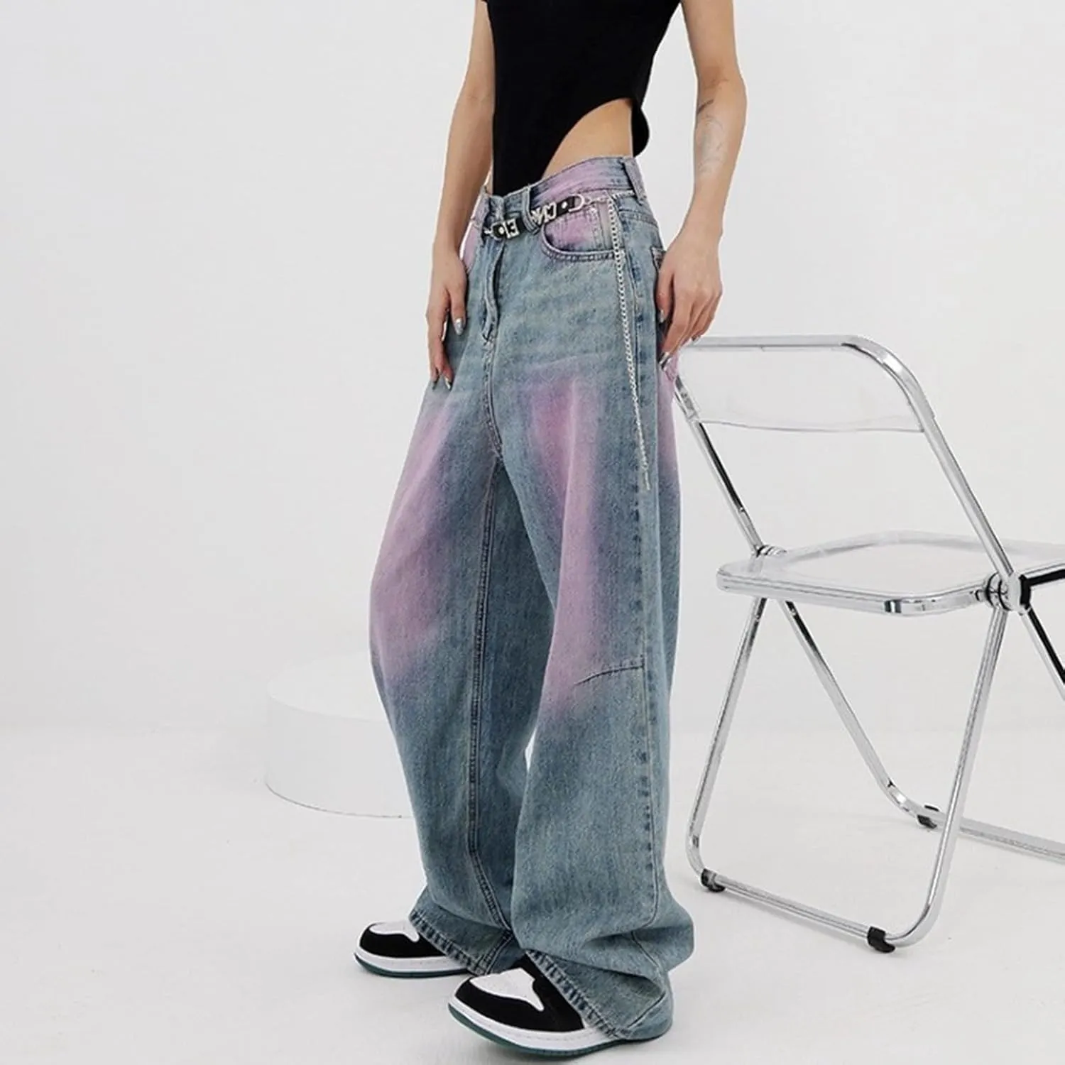 sdbrld Barrel Jeans Women,Womens Baggy Mid Rise Jeans Wide Leg Boyfriend Denim Harem Cropped Pants Vintage Barrel Jeans Y2k