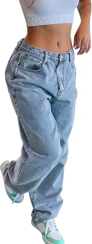 sdbrld Barrel Jeans Women,Womens Baggy Mid Rise Jeans Wide Leg Boyfriend Denim Harem Cropped Pants Vintage Barrel Jeans Y2k