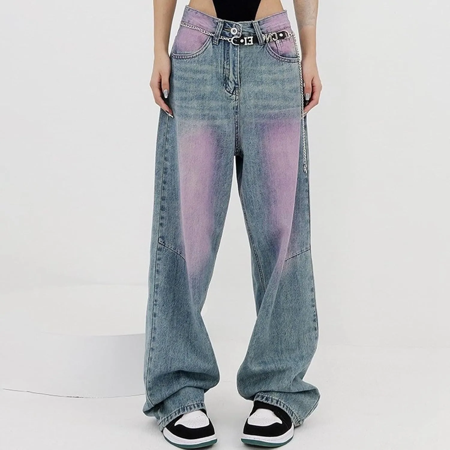 sdbrld Barrel Jeans Women,Womens Baggy Mid Rise Jeans Wide Leg Boyfriend Denim Harem Cropped Pants Vintage Barrel Jeans Y2k