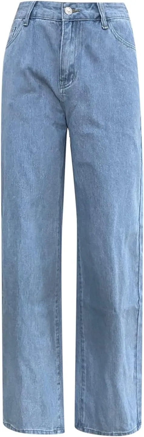 sdbrld Barrel Jeans Women,Womens Baggy Mid Rise Jeans Wide Leg Boyfriend Denim Harem Cropped Pants Vintage Barrel Jeans Y2k