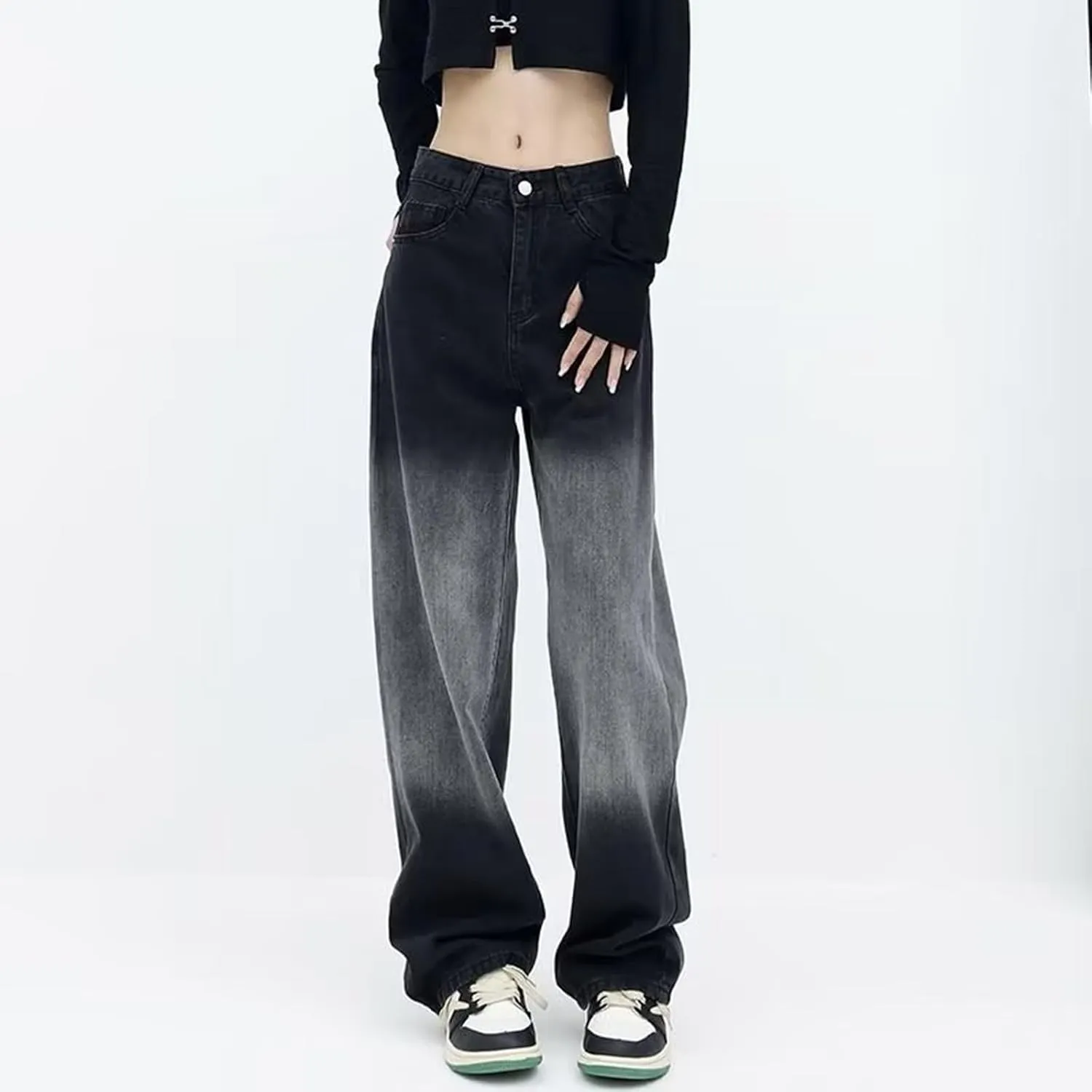 sdbrld Jeans for Women Trendy,Womens Baggy Mid Rise Jeans Wide Leg Boyfriend Denim Harem Crop Pants Vintage Barrel Jeans Y2k