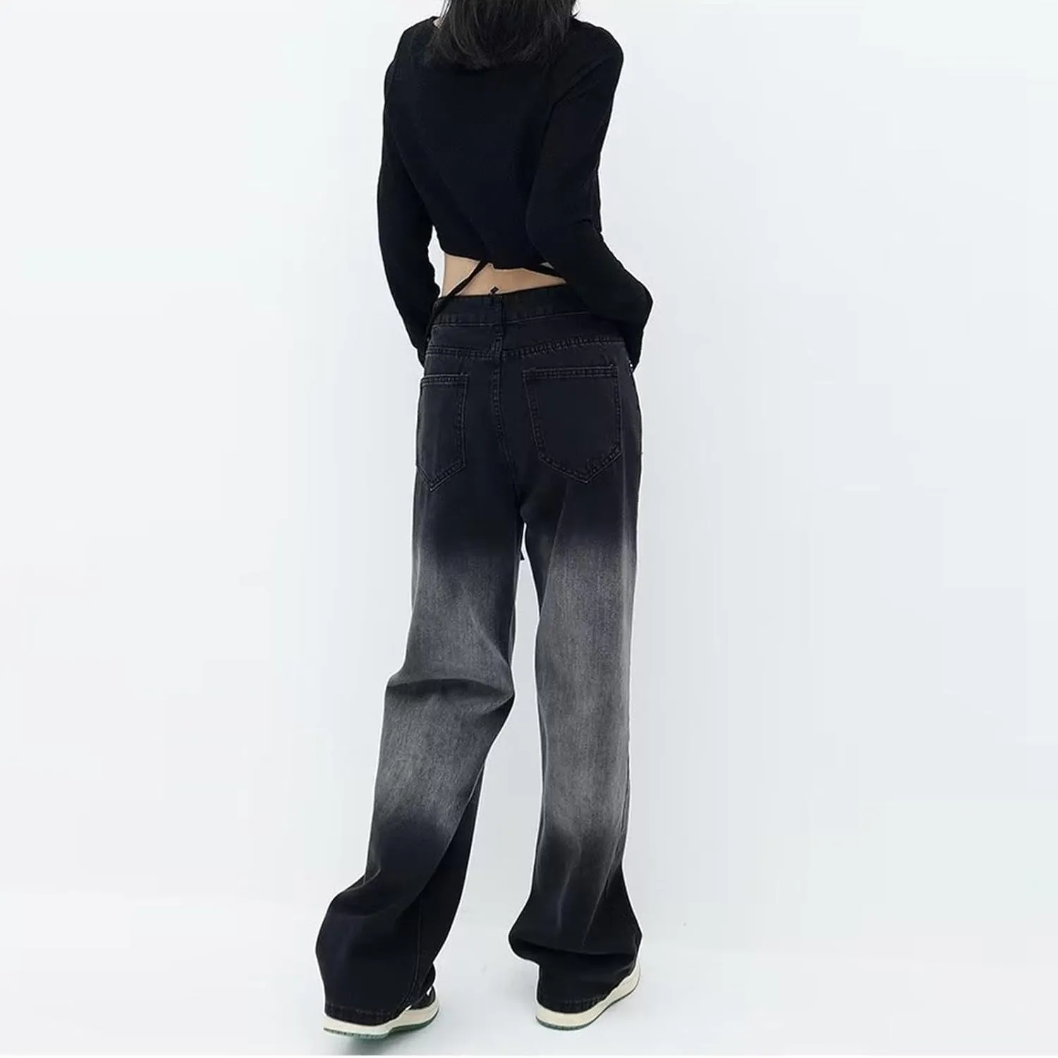 sdbrld Jeans for Women Trendy,Womens Baggy Mid Rise Jeans Wide Leg Boyfriend Denim Harem Crop Pants Vintage Barrel Jeans Y2k