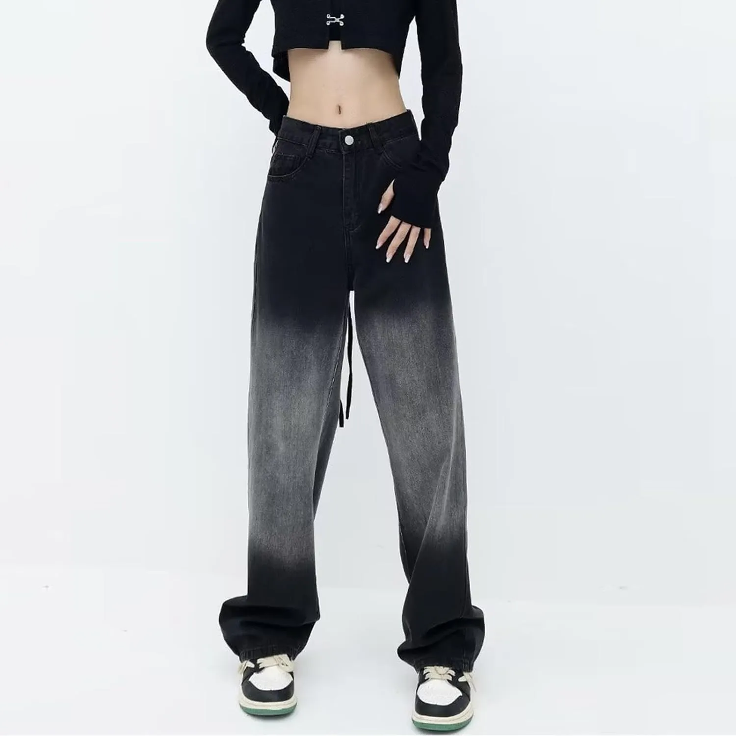 sdbrld Jeans for Women Trendy,Womens Baggy Mid Rise Jeans Wide Leg Boyfriend Denim Harem Crop Pants Vintage Barrel Jeans Y2k