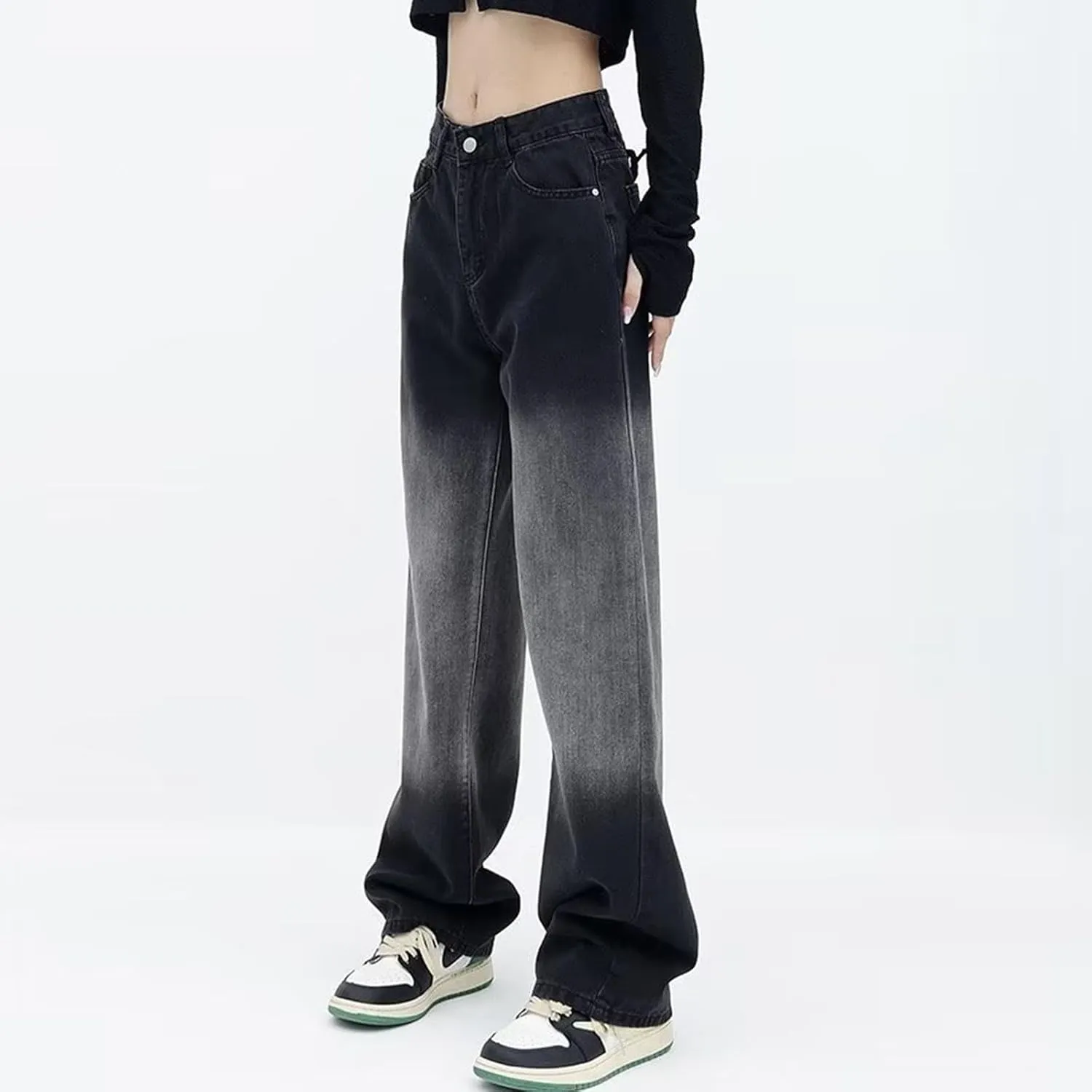 sdbrld Jeans for Women Trendy,Womens Baggy Mid Rise Jeans Wide Leg Boyfriend Denim Harem Crop Pants Vintage Barrel Jeans Y2k