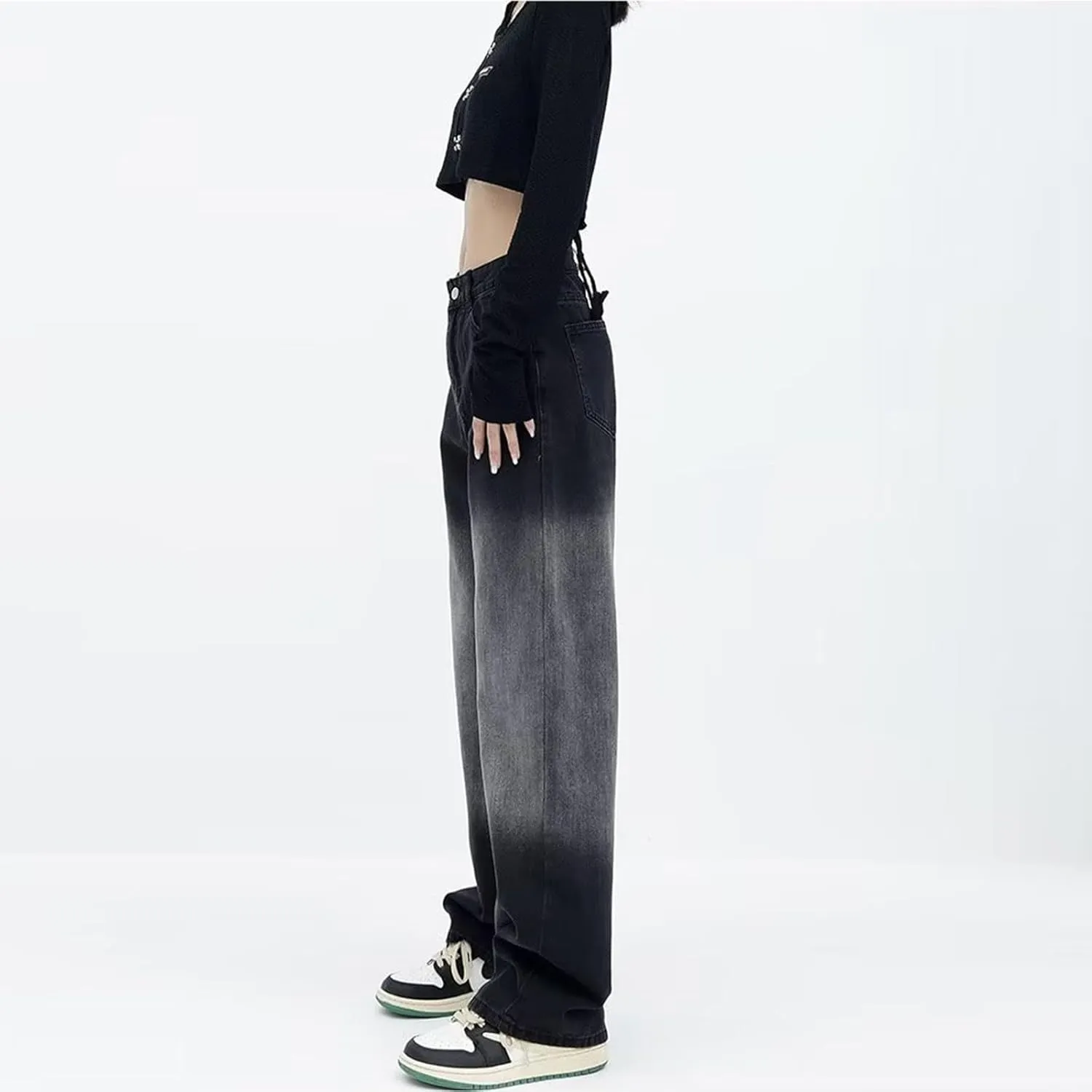 sdbrld Jeans for Women Trendy,Womens Baggy Mid Rise Jeans Wide Leg Boyfriend Denim Harem Crop Pants Vintage Barrel Jeans Y2k