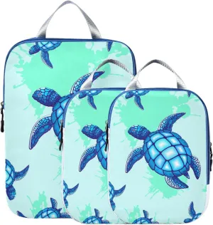 Sea Turtle Blue Ocean Compression Packing Cubes for Travel Packing Organizers Backpack 3 Pack Luggage Travel Essentials Carry Must Haves Waterproof Suitcase Storage Bags