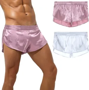 SEAUR Men's Satin Shorts Split Side Short Shorts Jockstrap Boxers Silky Pajama Bottom Shorts Loose Sleep Shorts Sleepwear