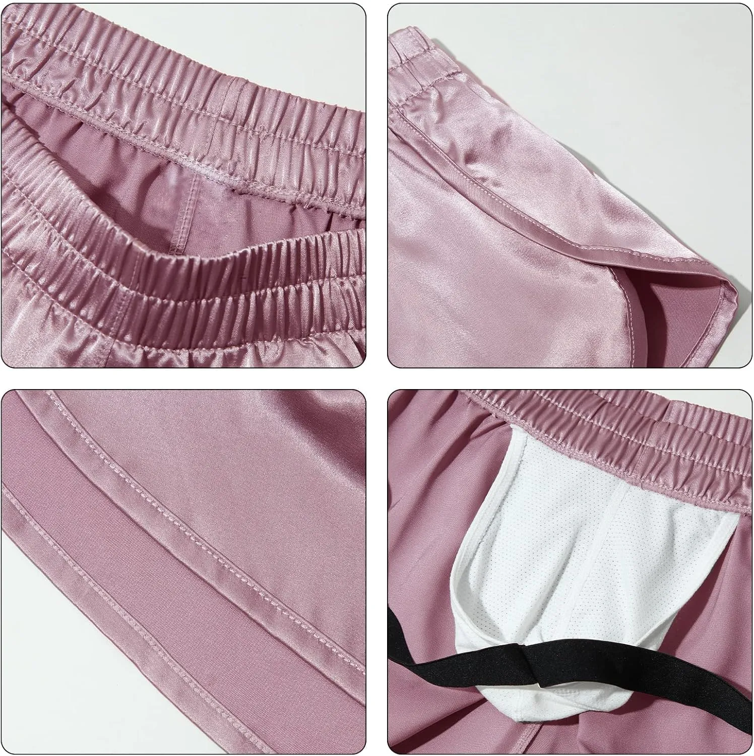 SEAUR Men's Satin Shorts Split Side Short Shorts Jockstrap Boxers Silky Pajama Bottom Shorts Loose Sleep Shorts Sleepwear