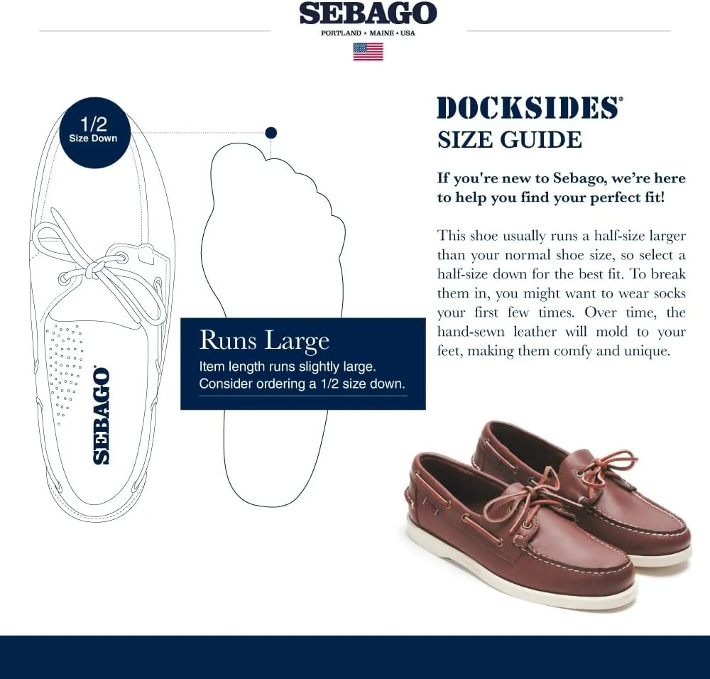Sebago Portland Boat Shoes - Full-Grain Leather Moccasins, Handsewn with Leather Sock Lining and Non-Marking, Slip-Resistant Sipped Rubber Outsoles