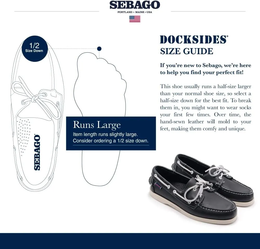 Sebago Portland Boat Shoes - Full-Grain Leather Moccasins, Handsewn with Leather Sock Lining and Non-Marking, Slip-Resistant Sipped Rubber Outsoles