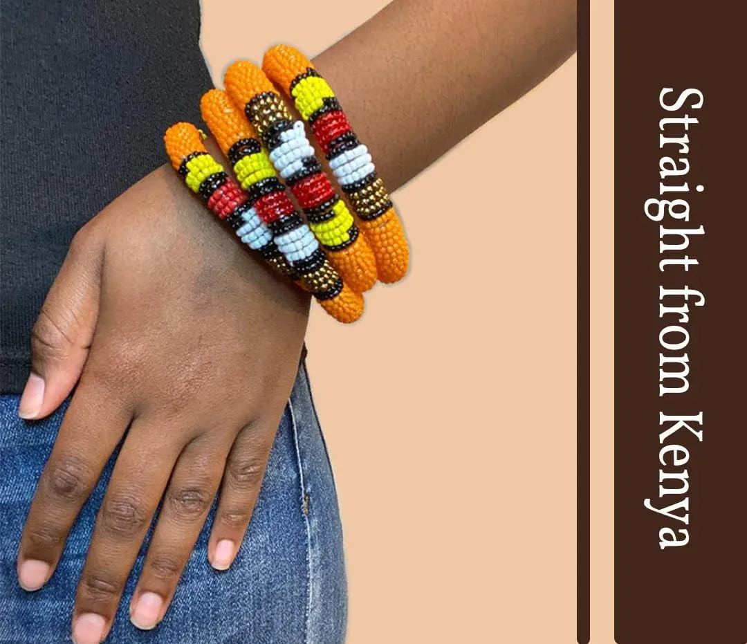 Set of 4 African Masaai/Kenyan Handmade Beaded Bangle Bracelets - African Jewelry - Ahadi Jewelry